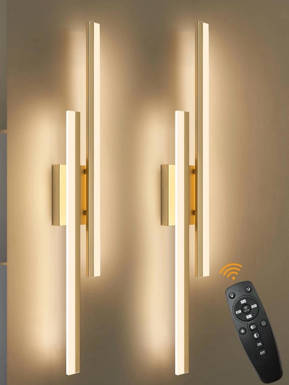 New - Modern Gold is LED Wall Sconces with Remote - Vertical Dual Bars